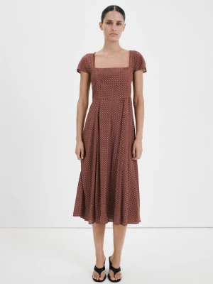 Rozkloszowana sukienka w kropki czekoladowy - Kobieta - - MANGO