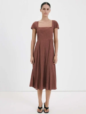 Rozkloszowana sukienka w kropki czekoladowy - Kobieta - - MANGO