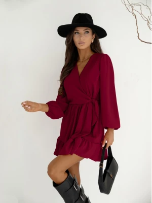 Rozkloszowana sukienka z falbanką - KALIFORNIA - bordowa  magmac 