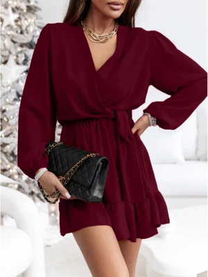 Rozkloszowana sukienka z falbanką - KALIFORNIA - bordowa  magmac 