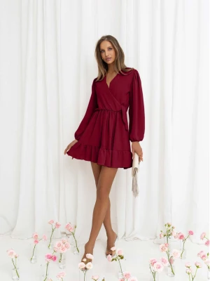Rozkloszowana sukienka z falbanką - KALIFORNIA - bordowa  magmac 