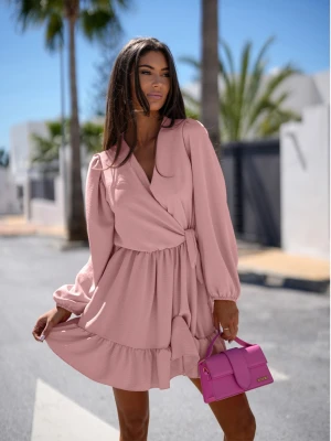 Rozkloszowana sukienka z falbanką - KALIFORNIA - brudny róż  magmac 