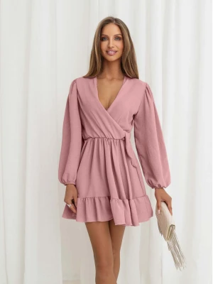 Rozkloszowana sukienka z falbanką - KALIFORNIA - brudny róż  magmac 