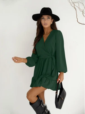 Rozkloszowana sukienka z falbanką - KALIFORNIA - butelkowa zieleń  magmac 