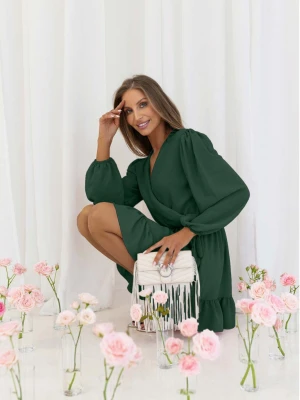 Rozkloszowana sukienka z falbanką - KALIFORNIA - butelkowa zieleń  magmac 