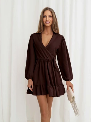Rozkloszowana sukienka z falbanką - KALIFORNIA - czekoladowa  magmac 