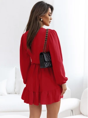 Rozkloszowana sukienka z falbanką - KALIFORNIA - czerwona  magmac 