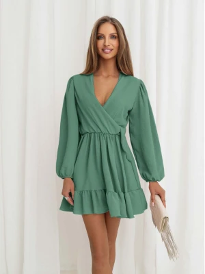 Rozkloszowana sukienka z falbanką - KALIFORNIA - szałwiowa  magmac 