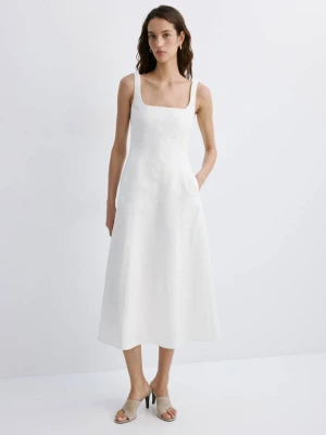 Rozkloszowana sukienka z lnu biały - Kobieta - - MANGO