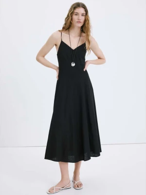 Rozkloszowana sukienka z lnu czarny - Kobieta - - MANGO