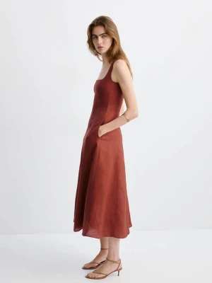 Rozkloszowana sukienka z lnu intensywny pomarańczowy - Kobieta - - MANGO