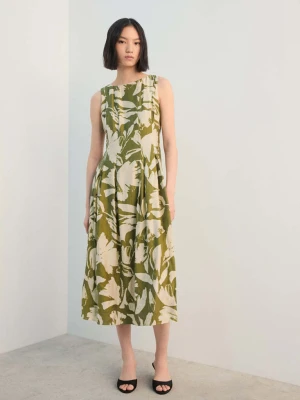 Rozkloszowana sukienka z nadrukiem w kwiaty zielony - Kobieta - - MANGO