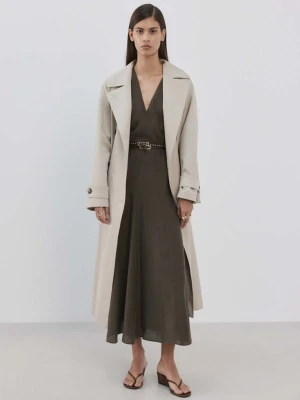 Rozkloszowana sukienka z podwójnym paskiem brązowy - Kobieta - - MANGO