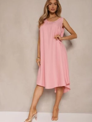 Różowa Basicowa Sukienka o Rozkloszowanym Kroju Mevolira h&s