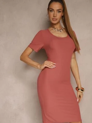 Różowa Basicowa Sukienka z Bawełną Lumaselle j&x