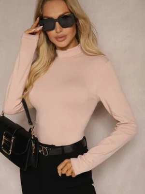 Różowa Bawełniana Bluzka Typu Longsleeve z Półgolfem Riata glo-story