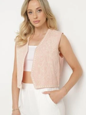 Różowa Bawełniana Kamizelka Ozdobiona Haftem Belvanis belcci