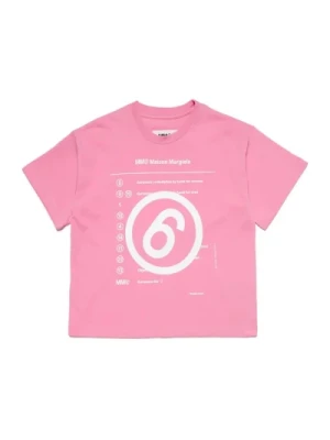 Różowa Bawełniana Koszulka z Nadrukiem Logo Maison Margiela