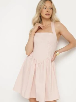 Różowa Bawełniana Sukienka Rozkloszowana na Szyję Kolaniela new collection