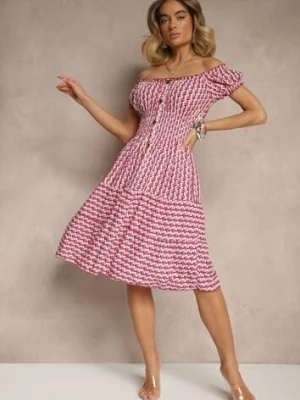 Różowa Bawełniana Sukienka z Bufiastymi Rękawami i Guzikami Ronimera defox