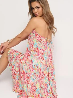 Różowa Bawełniana Sukienka z Wiązaniem na Szyi i Plecach Risalliem rosa