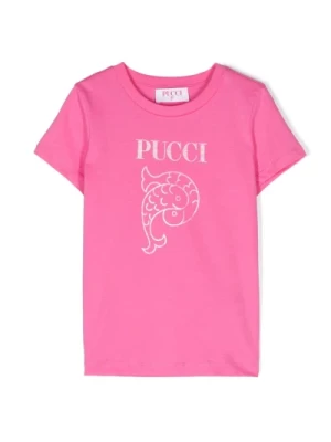 Różowa Bawełniana T-shirt z nadrukiem logo Emilio Pucci