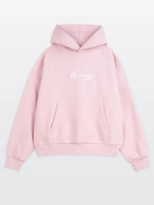 Różowa bluza BOXY z kapturem z minimalistycznym haftem Reporter