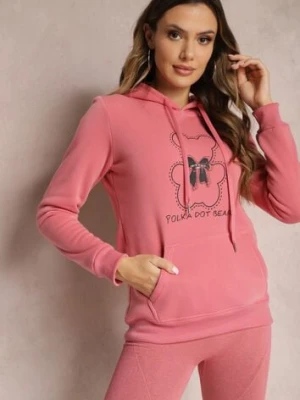 Różowa Bluza Kangurka ze Ściągaczami z Nadrukiem i Polarem Simunsa kamaella
