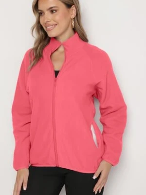 Różowa Bluza na Suwak o Prostym Kroju ze Stójką i Kieszeniami Esamira