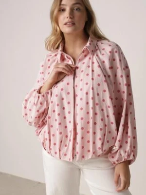 Różowa Bluza w Groszki z Wiskozą o Nietoperzowym Kroju z Kołnierzykiem Rayo retro & icone