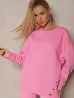Zdjęcie produktu Różowa Bluza z Bawełną Ozdobiona Asymetrycznym Zapięciem na Napy Malabria