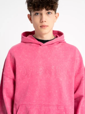 Różowa bluza z kapturem OVERSIZE z nadrukiem z przodu Reporter