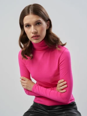 Różowa bluzka longsleeve damska z golfem OCHNIK