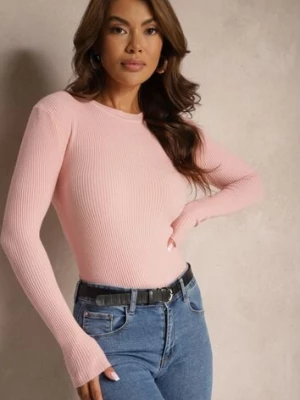 Różowa Bluzka Longsleeve w Cienkie Prążki Terilissa