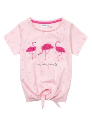 Różowa bluzka niemowlęca z wiązaniem u dołu - flamingi Minoti