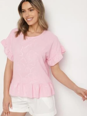 Różowa Bluzka o Kroju Oversize z Falbanami Livelle