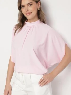 Różowa Bluzka Ozdobiona Stójką i Wiązaniem Rinelea j studio