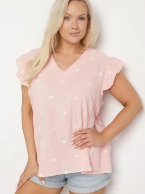 Różowa Bluzka z Bawełny Ozdobiona Falbankami i Koniczynkami Dolassea melya by melody