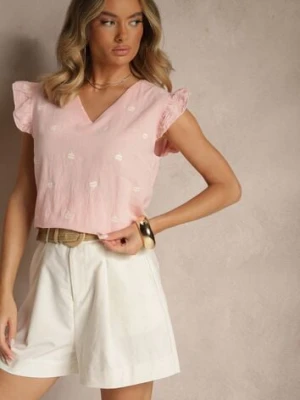 Różowa Bluzka z Bawełny w Kwiaty z Falbankami Aravindra melya by melody