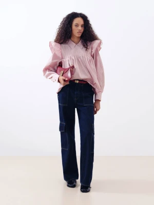 RÓŻOWA BLUZKA Z FALBANAMI W PASKI GANNI