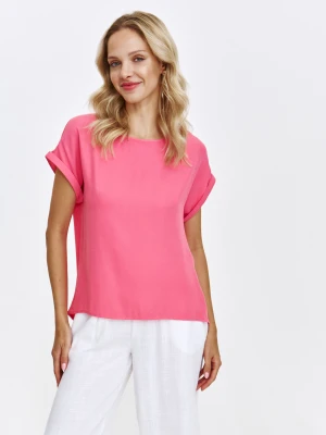 Różowa bluzka z krótkim podwiniętym rękawem Top Secret
