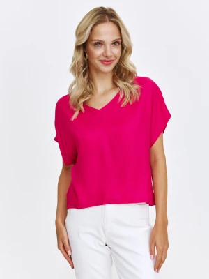Różowa bluzka z luźnym krótkim rękawem Top Secret