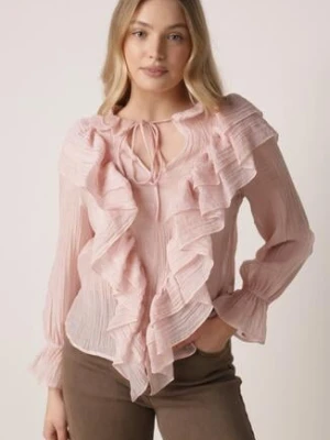 Różowa Bluzka z Lyocellem Ozdobiona Falbanami i Wiązaniem Esathra bisou's project