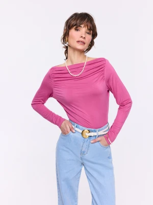 Różowa bluzka z marszczeniami i długim rękawem TARANKO