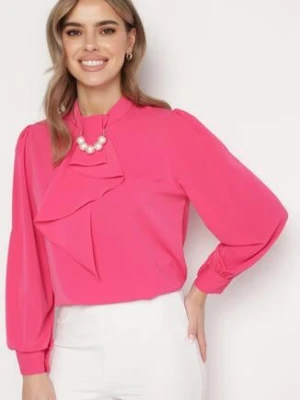 Różowa Bluzka z Ozdobnym Krawatem i Perłami Opinua j&x