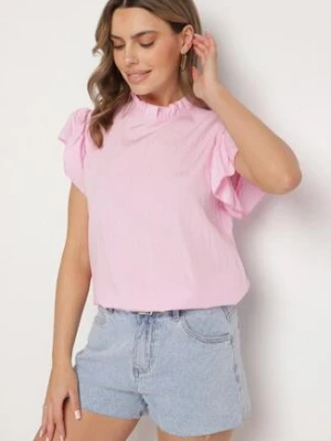 Różowa Bluzka z Wiskozą Ozdobiona Falbankami Emoti j studio