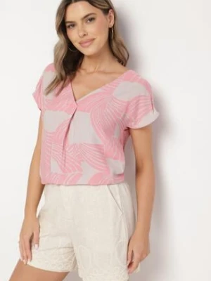 Różowa Bluzka z Wiskozy o Kroju Typu Nietoperz z Krótkim Rękawem Kosirelia sublevel