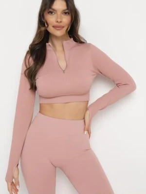 Różowa Bluzka Zapinana na Suwak z Wycięciem przy Ściągaczu Aisllain elsa.m by may