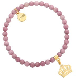Różowa bransoletka z rodonitu ze złotą koroną SOTHO