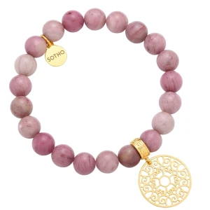 Różowa bransoletka z rodonitu ze złotą rozetką SOTHO